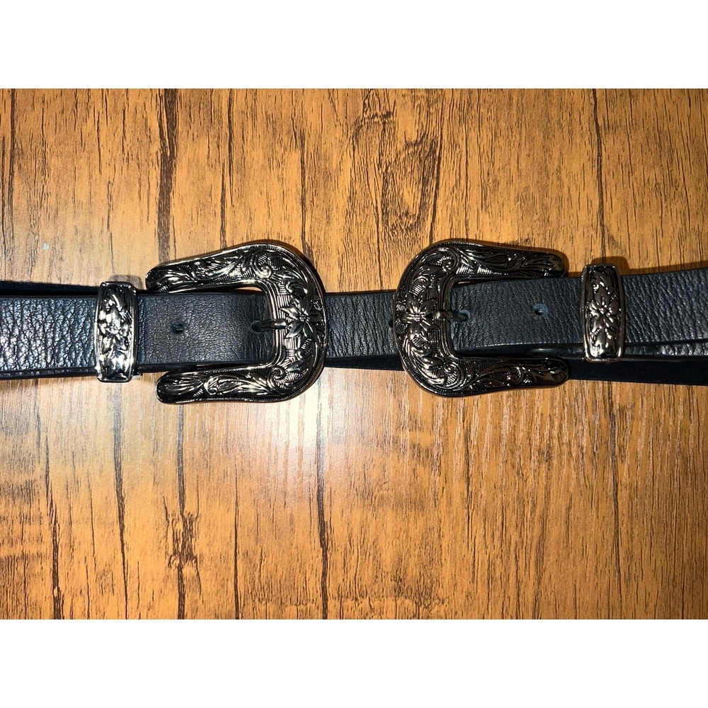 NWOT B-Low the Belt Bri Bri Leather Double Buckle Belt, Black & Silver, Size S